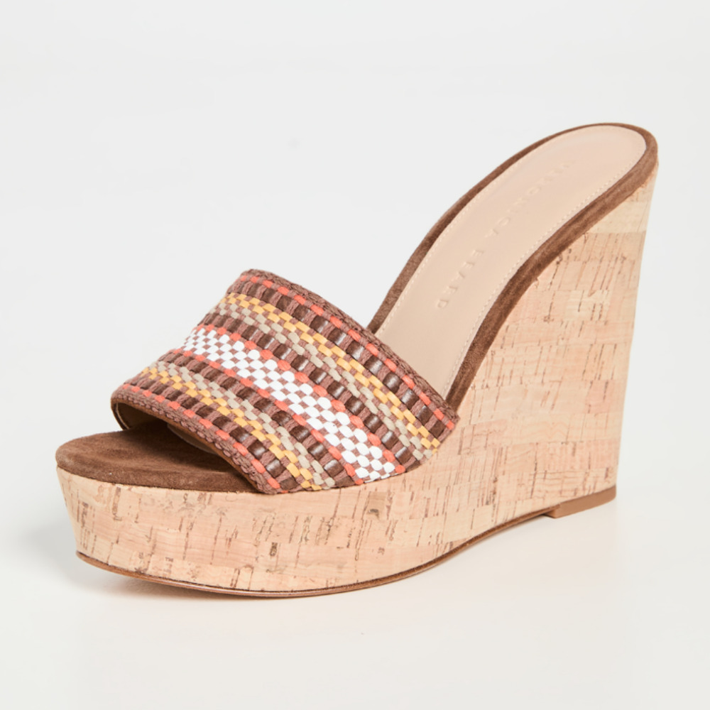 VERONICA BEARD Dali Brown Woven Cork Wedge Sandals size 9 M